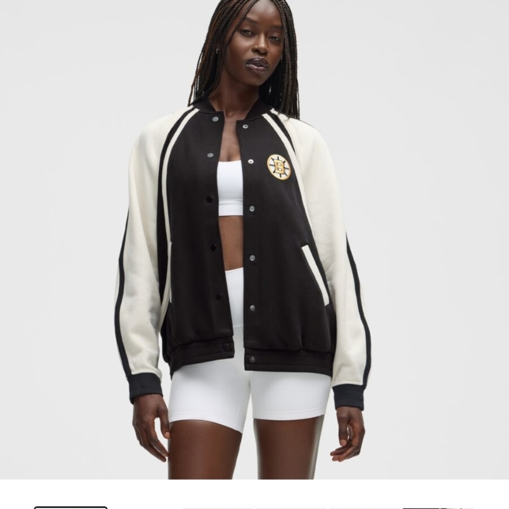 Women's Boston Bruins lululemon Black Scuba Oversized Full-Snap Varsity Jacket